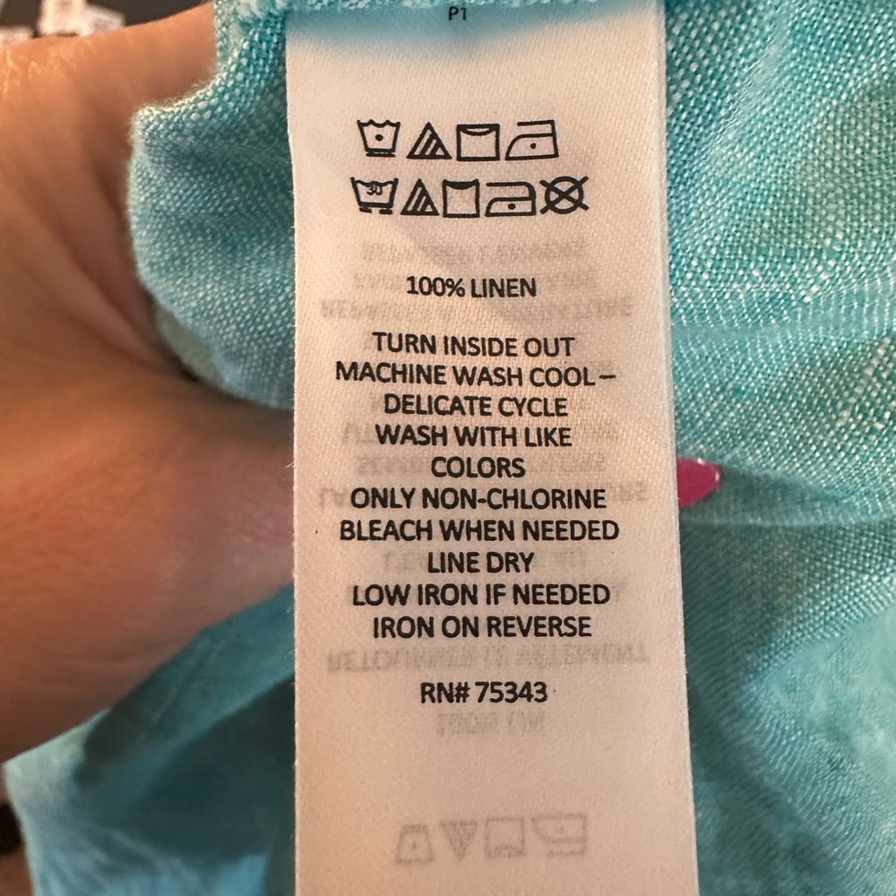 ISAAC MIZRAHI 100% Linen Side Tie Tunic Popover Top Beachy Turquoise M #711 - Picture 5 of 6
